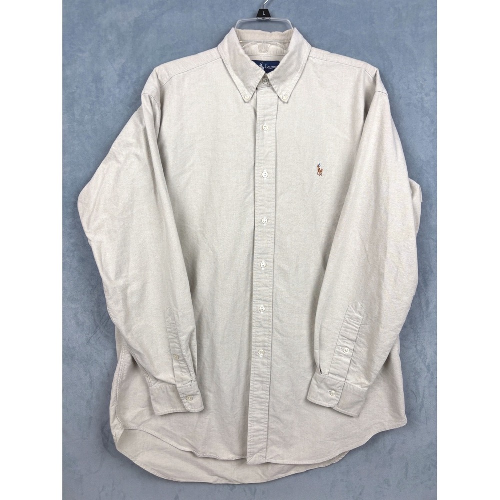 Ralph Lauren Blake Mens Medium Tan Beige Cotton Oxford Button Down Shirt L/S